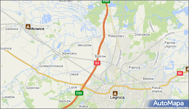mapa Bobrów gmina Miłkowice, Bobrów gmina Miłkowice na mapie Targeo