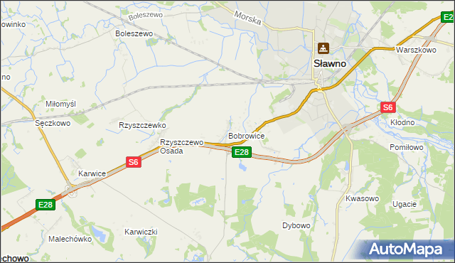 mapa Bobrowice gmina Sławno, Bobrowice gmina Sławno na mapie Targeo
