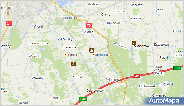 mapa Bobrowniki gmina Nieborów, Bobrowniki gmina Nieborów na mapie Targeo