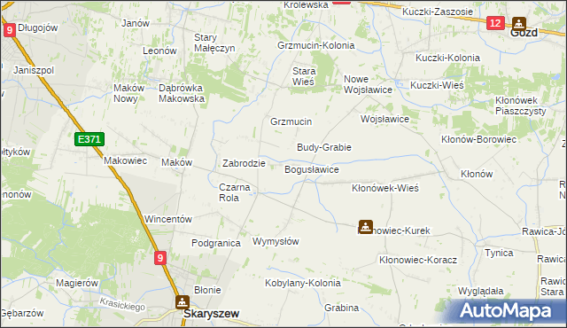 mapa Bogusławice gmina Skaryszew, Bogusławice gmina Skaryszew na mapie Targeo