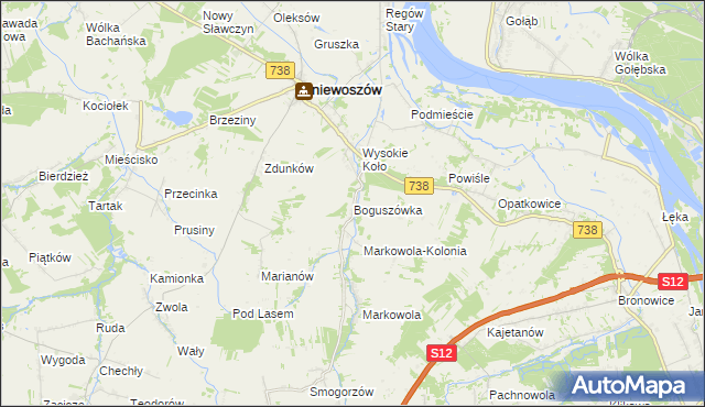 mapa Boguszówka gmina Gniewoszów, Boguszówka gmina Gniewoszów na mapie Targeo