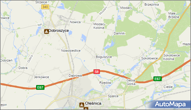 mapa Boguszyce gmina Oleśnica, Boguszyce gmina Oleśnica na mapie Targeo