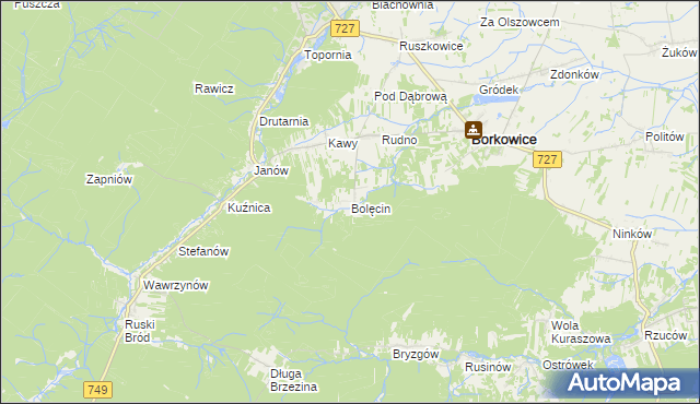 mapa Bolęcin gmina Borkowice, Bolęcin gmina Borkowice na mapie Targeo