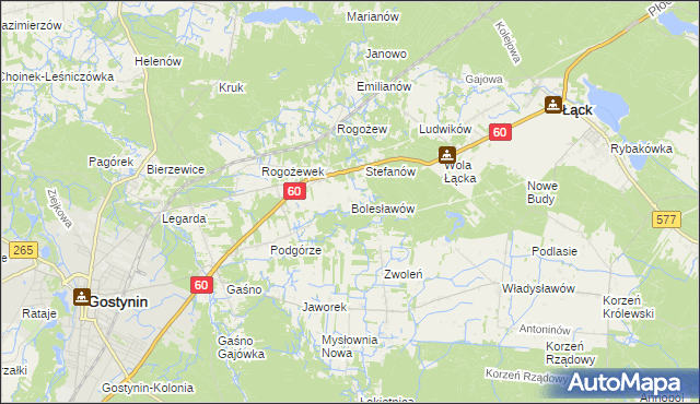 mapa Bolesławów gmina Gostynin, Bolesławów gmina Gostynin na mapie Targeo