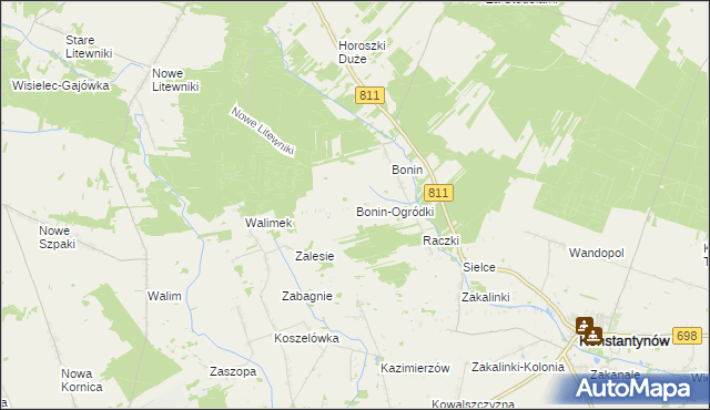 mapa Bonin-Ogródki, Bonin-Ogródki na mapie Targeo