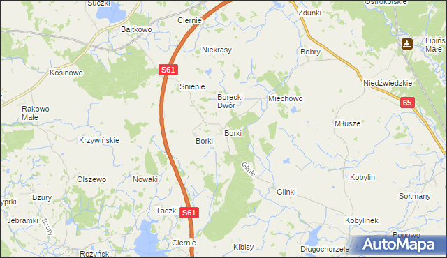 mapa Borki gmina Ełk, Borki gmina Ełk na mapie Targeo