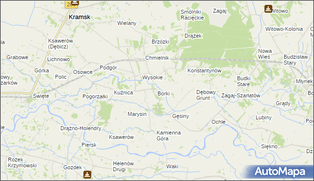 mapa Borki gmina Kramsk, Borki gmina Kramsk na mapie Targeo