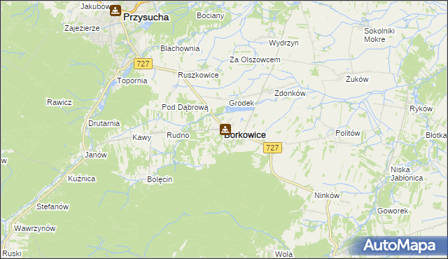 mapa Borkowice powiat przysuski, Borkowice powiat przysuski na mapie Targeo