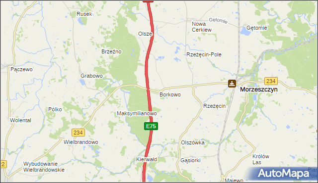 mapa Borkowo gmina Morzeszczyn, Borkowo gmina Morzeszczyn na mapie Targeo