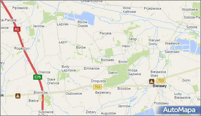 mapa Borówek gmina Bielawy, Borówek gmina Bielawy na mapie Targeo