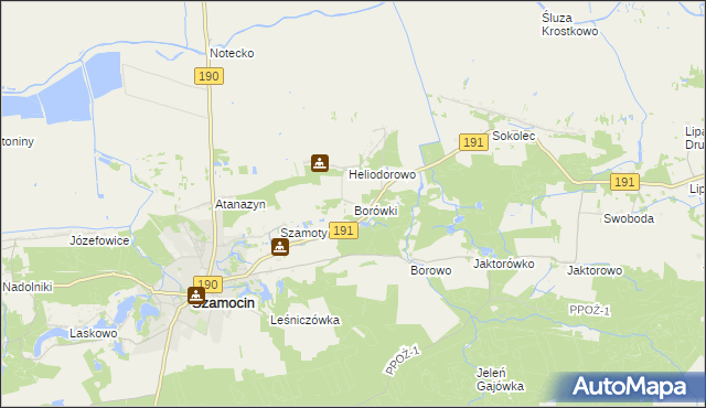 mapa Borówki gmina Szamocin, Borówki gmina Szamocin na mapie Targeo