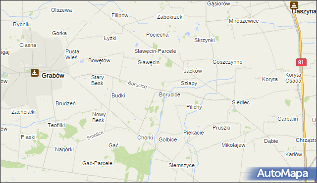 mapa Borucice gmina Grabów, Borucice gmina Grabów na mapie Targeo