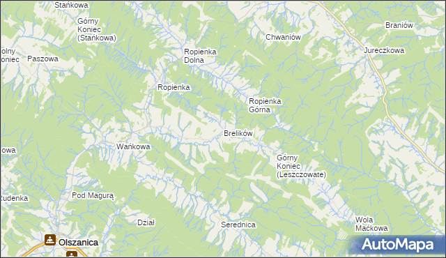 mapa Brelików, Brelików na mapie Targeo
