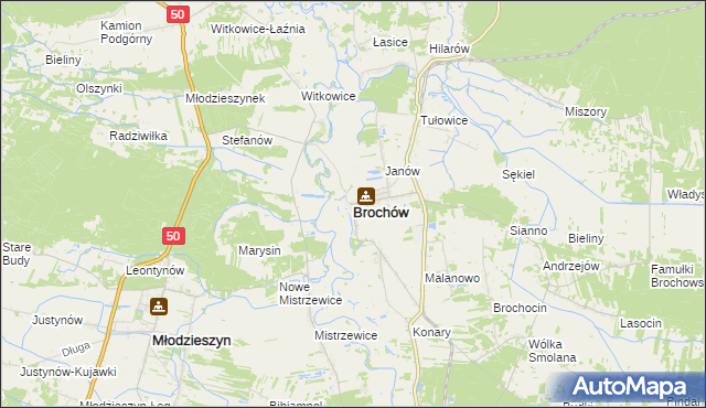 mapa Brochów powiat sochaczewski, Brochów powiat sochaczewski na mapie Targeo