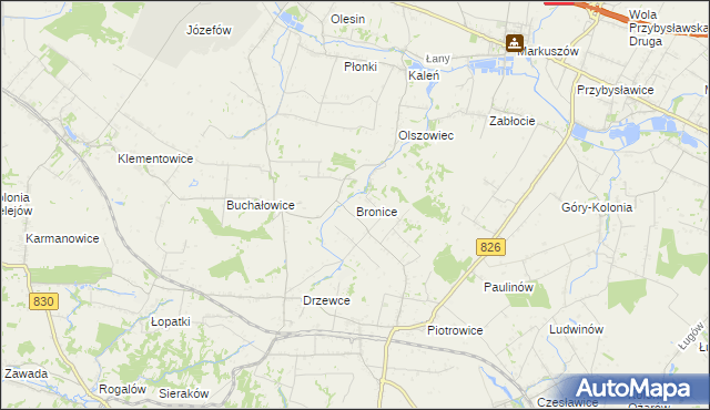 mapa Bronice gmina Nałęczów, Bronice gmina Nałęczów na mapie Targeo