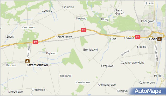 mapa Bronisławki gmina Gostyń, Bronisławki gmina Gostyń na mapie Targeo