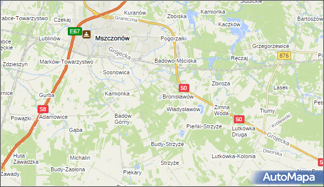 mapa Bronisławów gmina Mszczonów, Bronisławów gmina Mszczonów na mapie Targeo