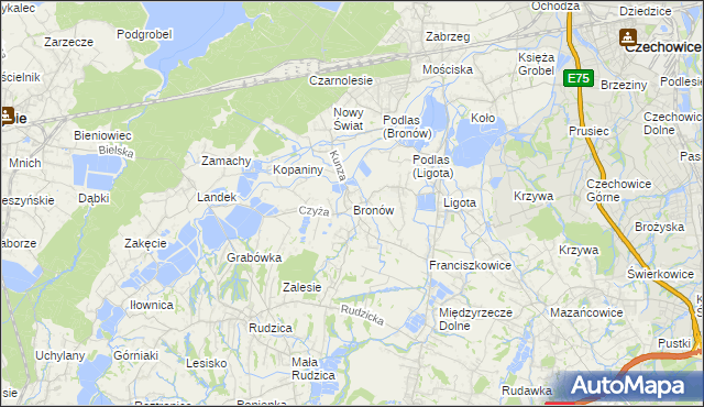 mapa Bronów gmina Czechowice-Dziedzice, Bronów gmina Czechowice-Dziedzice na mapie Targeo