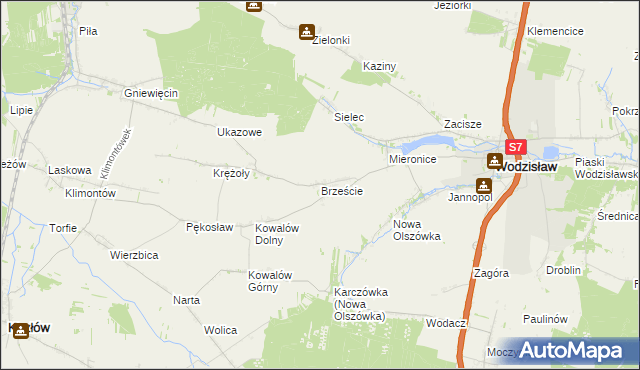 mapa Brzeście gmina Wodzisław, Brzeście gmina Wodzisław na mapie Targeo