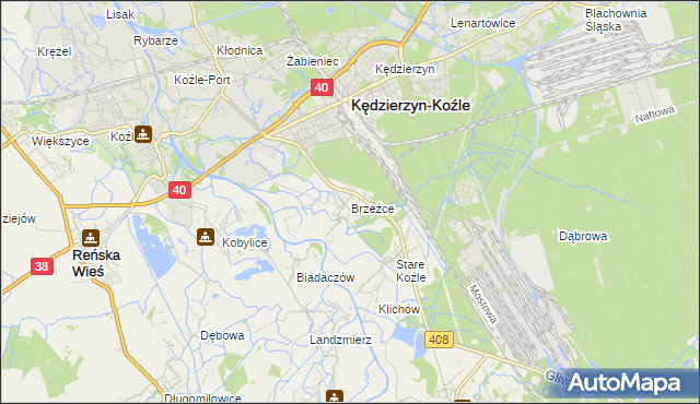 mapa Brzeźce gmina Bierawa, Brzeźce gmina Bierawa na mapie Targeo