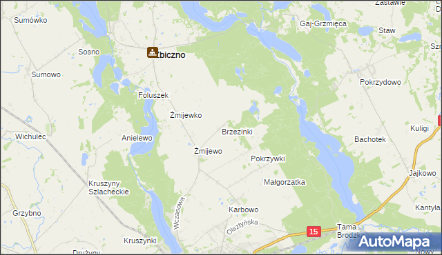 mapa Brzezinki gmina Zbiczno, Brzezinki gmina Zbiczno na mapie Targeo