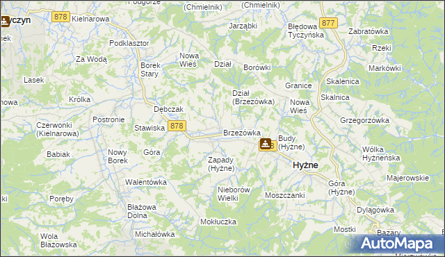 mapa Brzezówka gmina Hyżne, Brzezówka gmina Hyżne na mapie Targeo