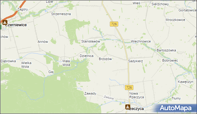 mapa Brzozów gmina Rzeczyca, Brzozów gmina Rzeczyca na mapie Targeo