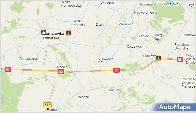 mapa Brzozowy Kąt gmina Komarówka Podlaska, Brzozowy Kąt gmina Komarówka Podlaska na mapie Targeo