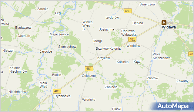 mapa Brzyków gmina Widawa, Brzyków gmina Widawa na mapie Targeo