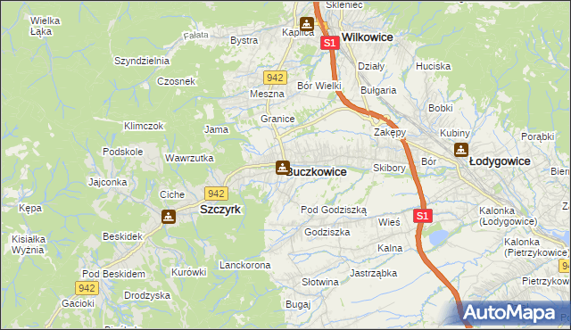 mapa Buczkowice, Buczkowice na mapie Targeo