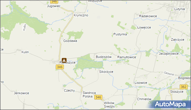 mapa Budziszów gmina Kostomłoty, Budziszów gmina Kostomłoty na mapie Targeo