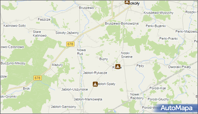 mapa Bujny gmina Sokoły, Bujny gmina Sokoły na mapie Targeo