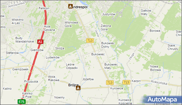 mapa Bukowiec gmina Brójce, Bukowiec gmina Brójce na mapie Targeo