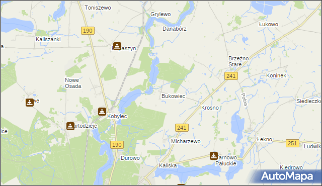 mapa Bukowiec gmina Wągrowiec, Bukowiec gmina Wągrowiec na mapie Targeo