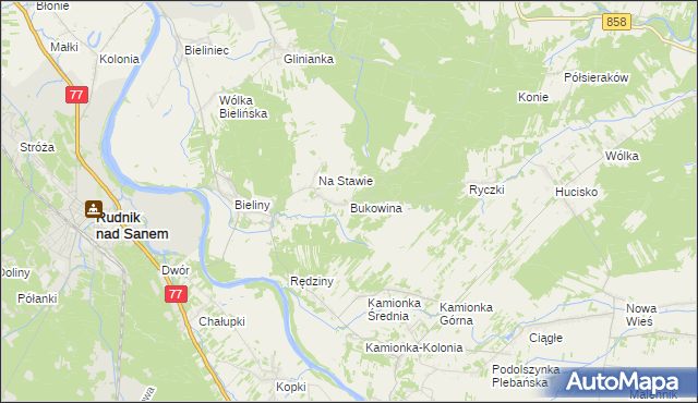 mapa Bukowina gmina Ulanów, Bukowina gmina Ulanów na mapie Targeo