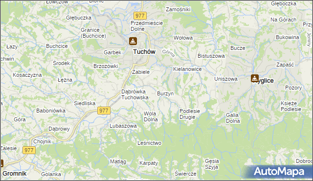 mapa Burzyn gmina Tuchów, Burzyn gmina Tuchów na mapie Targeo