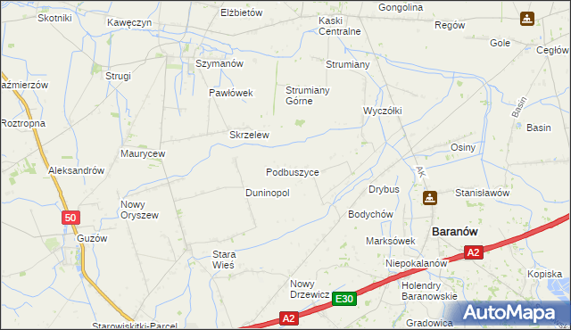 mapa Buszyce gmina Baranów, Buszyce gmina Baranów na mapie Targeo