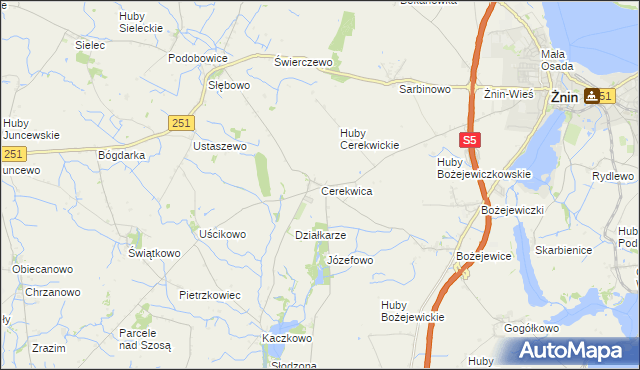 mapa Cerekwica gmina Żnin, Cerekwica gmina Żnin na mapie Targeo