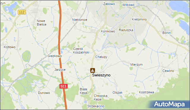 mapa Chałupy gmina Świeszyno, Chałupy gmina Świeszyno na mapie Targeo