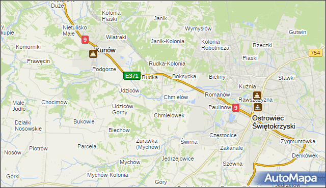 mapa Chmielów gmina Bodzechów, Chmielów gmina Bodzechów na mapie Targeo