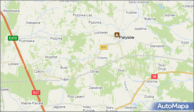 mapa Choiny gmina Parysów, Choiny gmina Parysów na mapie Targeo
