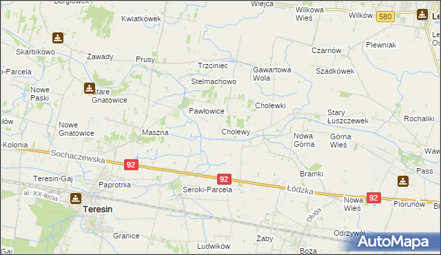 mapa Cholewy gmina Błonie, Cholewy gmina Błonie na mapie Targeo