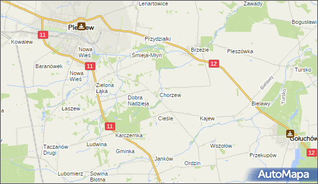 mapa Chorzew gmina Pleszew, Chorzew gmina Pleszew na mapie Targeo