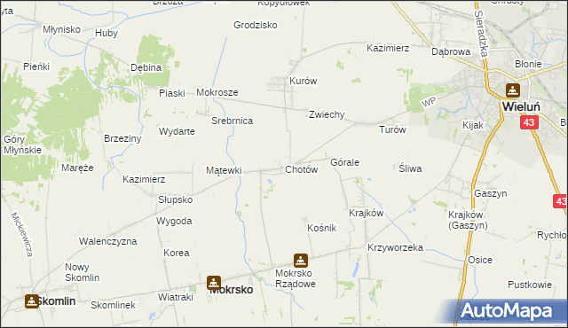 mapa Chotów gmina Mokrsko, Chotów gmina Mokrsko na mapie Targeo