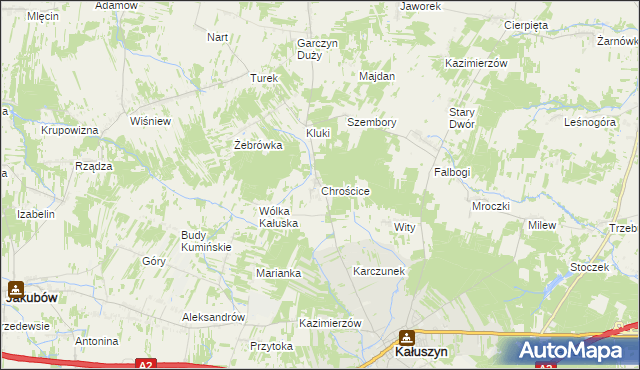 mapa Chrościce gmina Kałuszyn, Chrościce gmina Kałuszyn na mapie Targeo