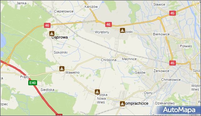 mapa Chróścina gmina Dąbrowa, Chróścina gmina Dąbrowa na mapie Targeo