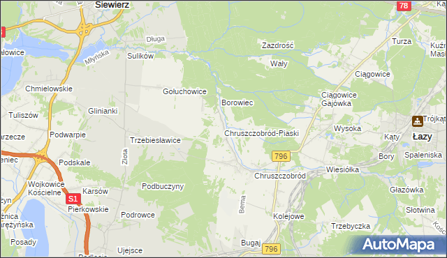 mapa Chruszczobród-Piaski, Chruszczobród-Piaski na mapie Targeo