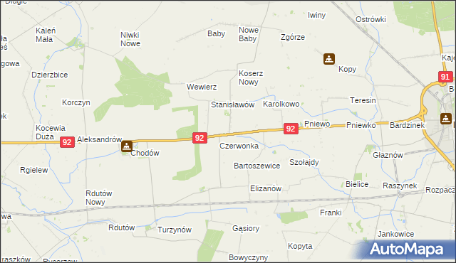 mapa Chrzanowo gmina Chodów, Chrzanowo gmina Chodów na mapie Targeo