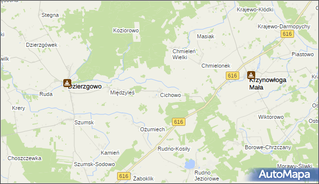 mapa Cichowo gmina Krzynowłoga Mała, Cichowo gmina Krzynowłoga Mała na mapie Targeo