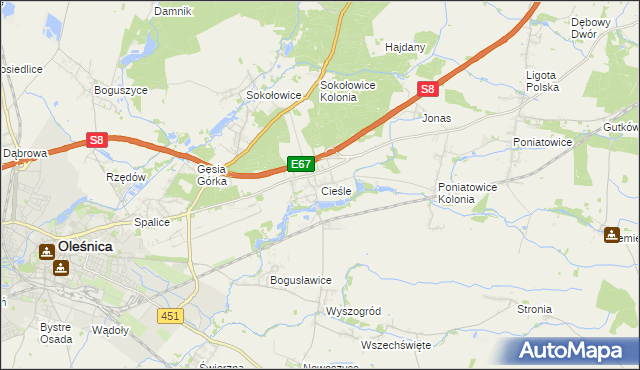 mapa Cieśle gmina Oleśnica, Cieśle gmina Oleśnica na mapie Targeo